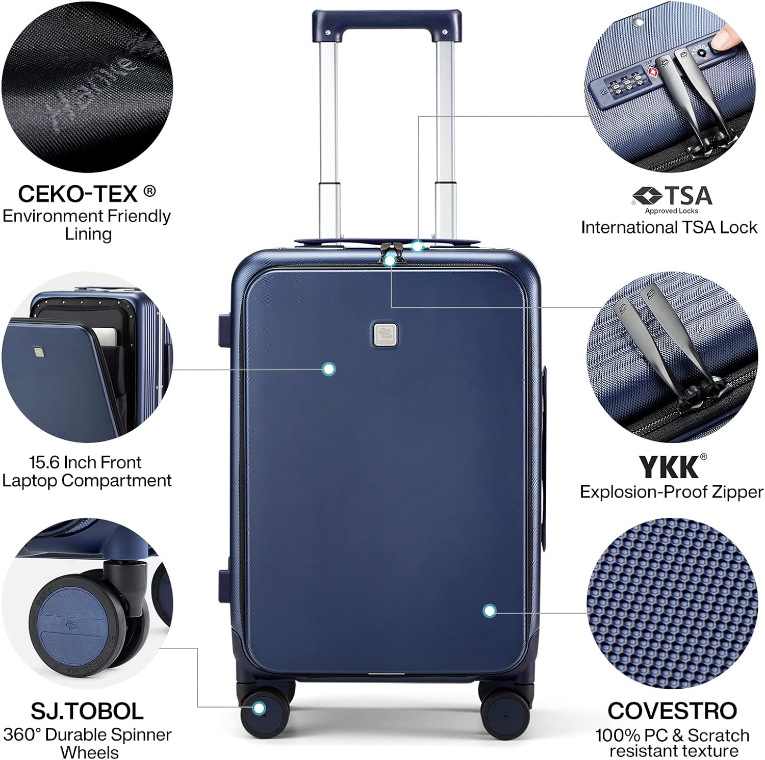 Hanke Upgrade 24" Checked In Suitcase with Front Laptop Pocket, Rolling Luggage with Spinner Wheels and TSA Lock,Aluminum Frame PC Hardside Travel Luggage for woman man, 24-inch Smoke White - Image 4
